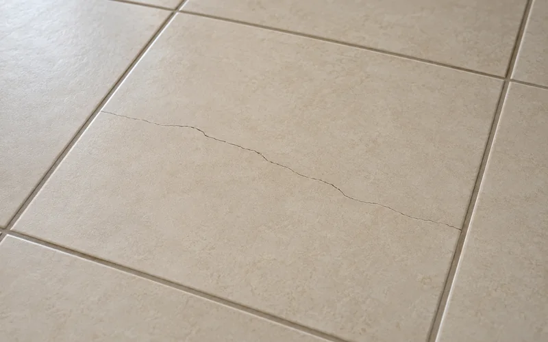 Ceramic floor tile with a fine crack