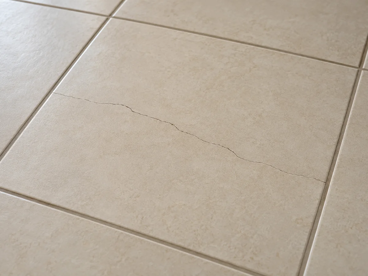 Ceramic floor tile with a fine crack